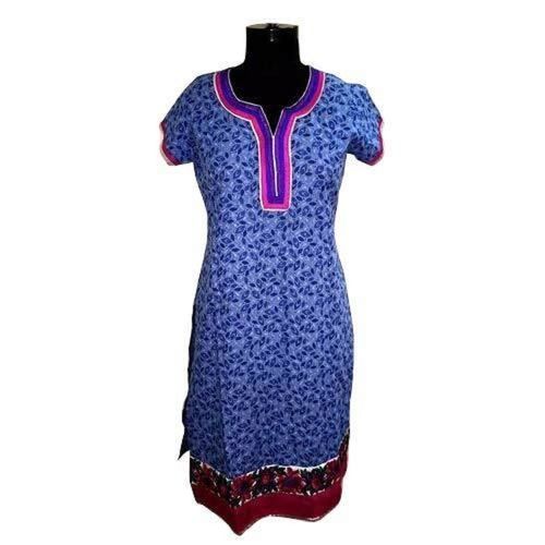 Yoke Neck Short Sleeve Printed Cotton Silk Designer Long Kurtis For Ladies  Gross Weight: 210 Kilograms