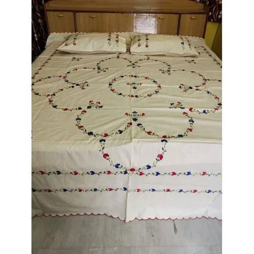 Anti Shrink 100% Soft Cotton Printed Full Size Double Bedsheet With Two Pillowcases