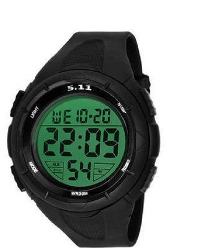 Black Waterproof Digital Round Dial Wrist Watch With Leather Band