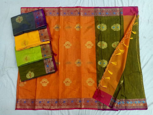 Banarasi Contrast Meenakari Light Weight Semi Linen Cotton Saree