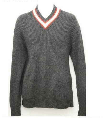 Blue Long Sleeve V Neck Plain Dyed School Uniform Woolen Sweater