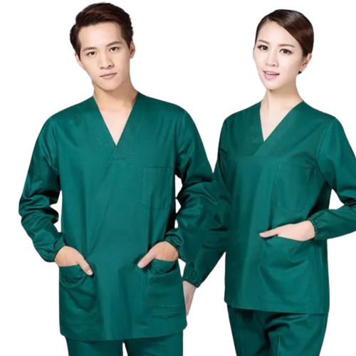 Green Polyester Full Sleeves Hospital Staff Uniform With Two Waist ...