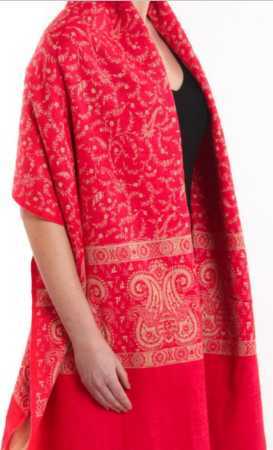 Soft And Warm Printed Red Tibetan Yak Wool Shawl For Women