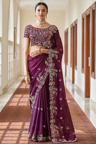 Stainless Steel Ladies Machine Embroidery Cotton Saree With Blouse Piece For Party Wear