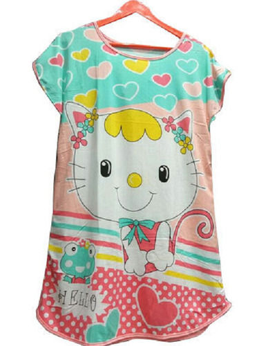 Round Neck Short Sleeve Printed Nylon Girls Casual T-Shirt