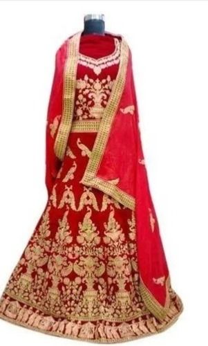 Semi Stitched Full Embroidered Bridal Lehenga With Border Patch Work Dupatta