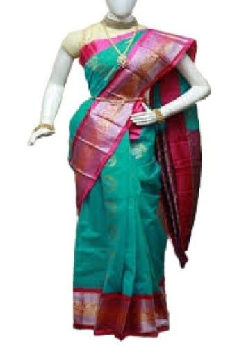 Traditional  Green Cotton Silk Saree