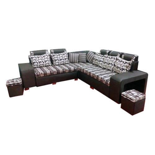 Brown And Green Brown Classic Designer Durable Eco-Friendly Wood Velvet L-Shape Sofa Set