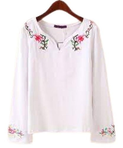 White Cotton Printed Tops