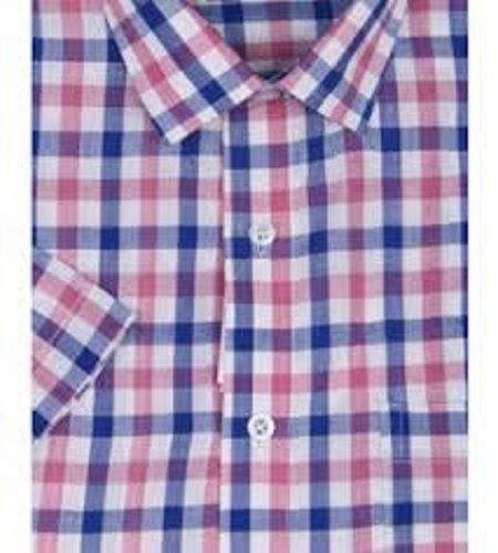 Frp Mens Washable Pink With Blue Formal Wear Checked Full Sleeve Cotton Shirt