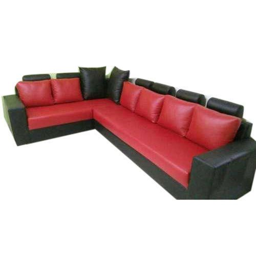 Modern One Piece Carpentry Solid Eco Friendly L Shape Leatherette Wood Sofa With Cushions No Assembly Required