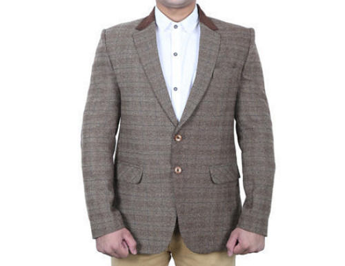 Brown Plain Dyed Long Sleeves Mens Blazers With Button Closure