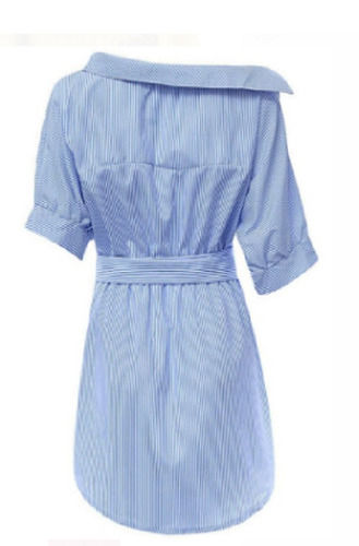 Striped Pattern Short Sleeve Summer Session Cotton Ladies Western Dress