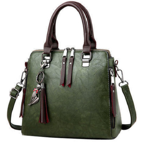 Green Designer Pu Leather Handbag With Zipper Closure Breathable For Women