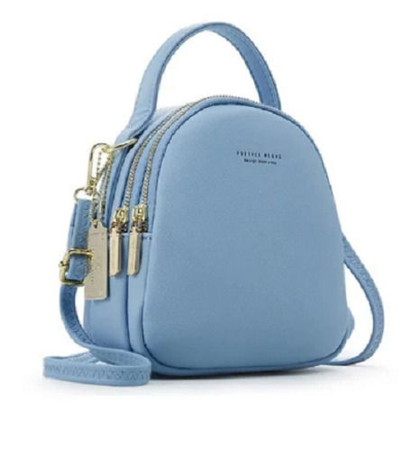 Sky Blue Durable And Stylish Pu Leather Purse With Zipper Closure For Ladies 