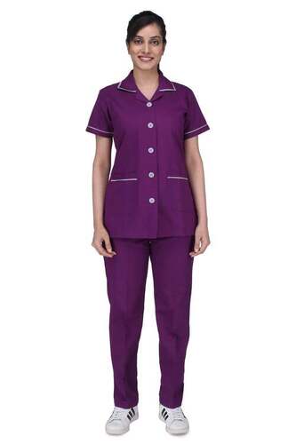 Half Sleeves Purple Color Hospital Staff Uniform With Normal Wash Care