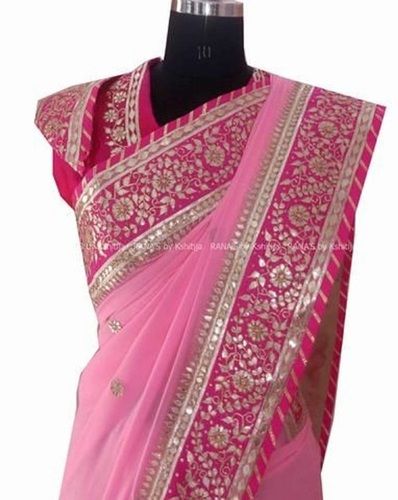 Pink With Golden Printed Designer Polyester Sarees