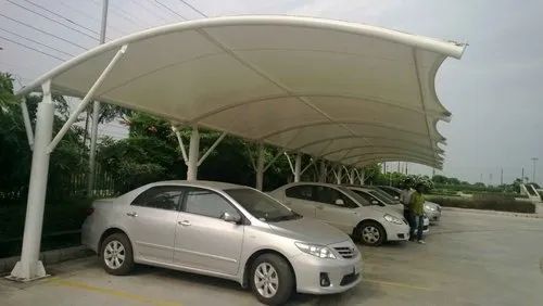 Waterproof PVC Tensile Membrane Car Parking Shed With Mild Steel Pole