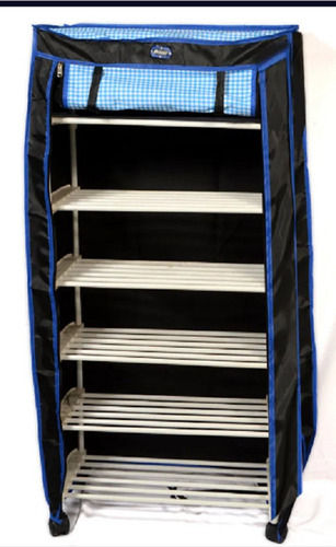 Sky Blue And Black 6 Shelf Non Woven Fabric Shoe Rack For Home