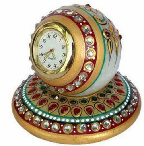 Yellow And White 1.5 Kg Round Solid Charm Home Decorative Marble Table Clock 