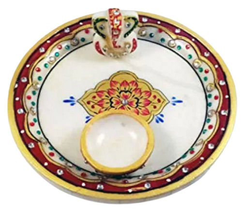 White And Yellow 30 Cm Polished Religious Home Decoration Hinduism Marble Plates 