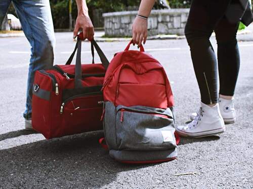 Washable Waterproof Red And Gray Traveler Bag With Zipper Closer