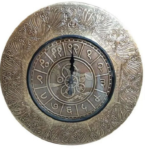 Golden 12 Inches Analog Round Brass Finish Iron Made Wall Clock