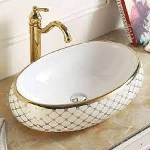 Round Shape 16 Kg Weight Glossy Surface Finishing Ceramic White Designer Sink