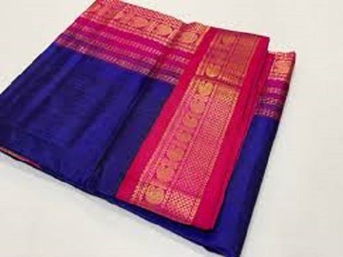 Ladies Blue With Pink Designer Border Festival Wear Silk Cotton Saree