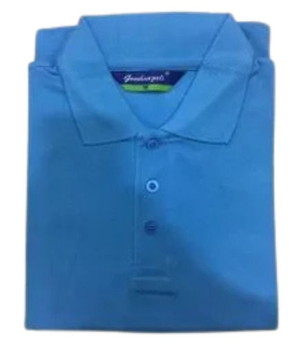 Skin Friendliness Blue Plain Short Sleeves Polo Neck Breathable Cotton T Shirt For Men