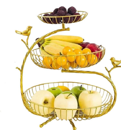 Yellow 18 Inch Durable Modern Art Steel Fruit Basket Without Handle