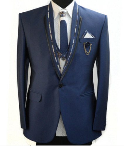 नेवी ब्लू पार्टी वियर फुल स्लीव और 2 फ्रंट पॉकेट पॉलिएस्टर पुरुषों का सूट