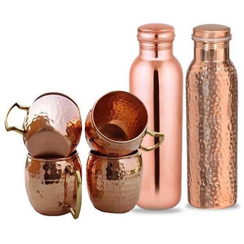 Silver 1 Litres Copper Water Bottle With Screw Cap For Drinking Purpose