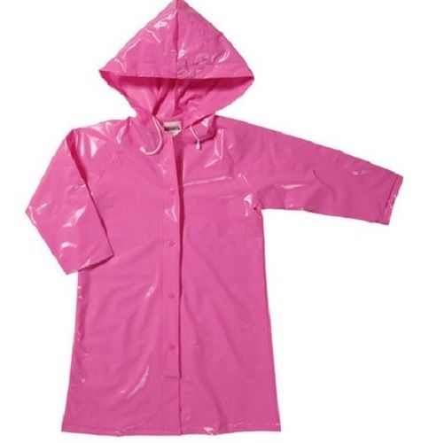 Pink 0.4 Mm Thick Polyester Water Proof Comfortable Long Kids Rain Coat