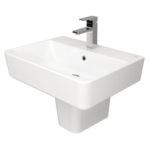 White 400 Mm 12.5 Kilogram Wall Mounted Square Glossy Ceramic Wash Basin