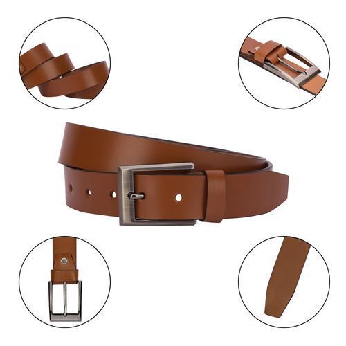 Men Brown Plain Leather Belt Wear With Formal Pants