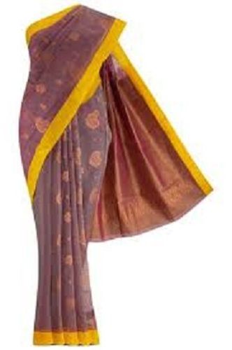 Marron With Yellow Silk Cotton Sarees