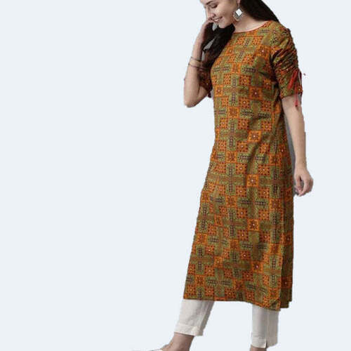 Multi Color Casual Wear 3-4Th Sleeves Printed Design Ladies Kurti