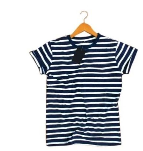 Men's Daily Wear Short Sleeves Printed Strips O Neck Cotton T Shirt