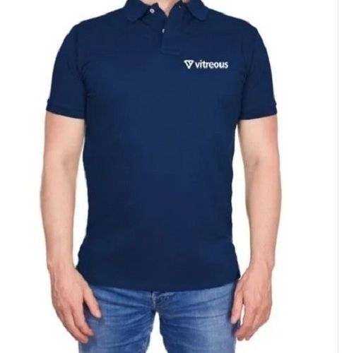 Navy Blue Plain Fabric Polyester Half Sleeves Material Men'S Polo T-Shirts