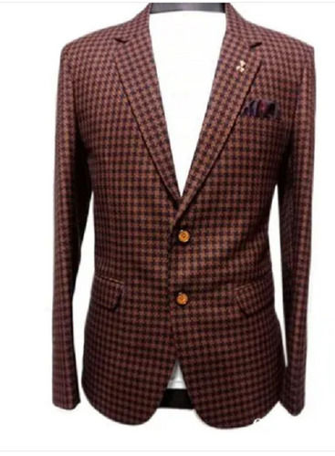 Brown Pure Cotton Checked Formal Blazer For Men