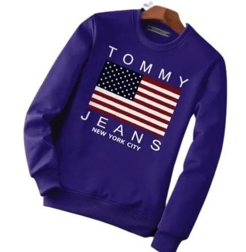 Purple Breathable Woolen Casual Long Sleeves Printed Modern Mens Sweatshirt