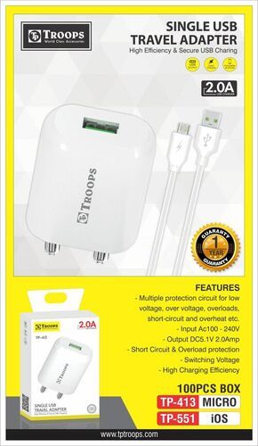 2.0A Maximum Output Single Usb Travel Adapter Recommended For: Hospital