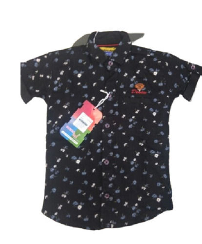 Button Down Collar Casual Wear Short Sleeves Printed Kids Shirt