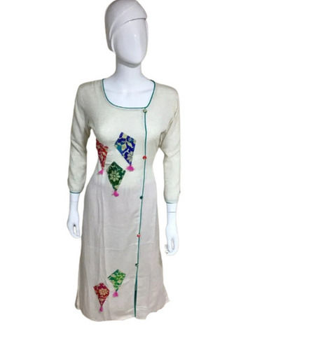 White Cotton Formal Wear Fancy Embordered Kurti For Ladies