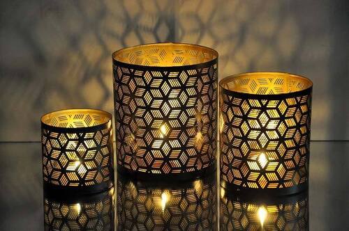 Decorative Metal Etched T-Light Candle Votive (Set Of 3 Pieces) For Home, Hotel