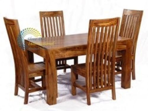 Indian Style Modern Non-Foldable Polished Teak Wood Dining Table Set