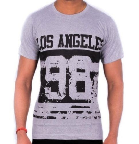 Grey Round Neck Short Sleeves And Stylish Printed Cotton T-Shirt