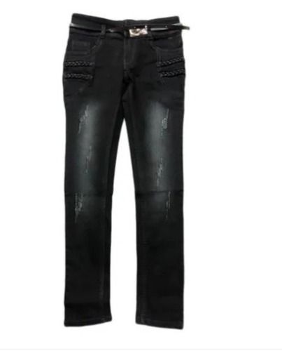 Black Washable Stretchable Straight Ladies Denim Casual Faded Jeans