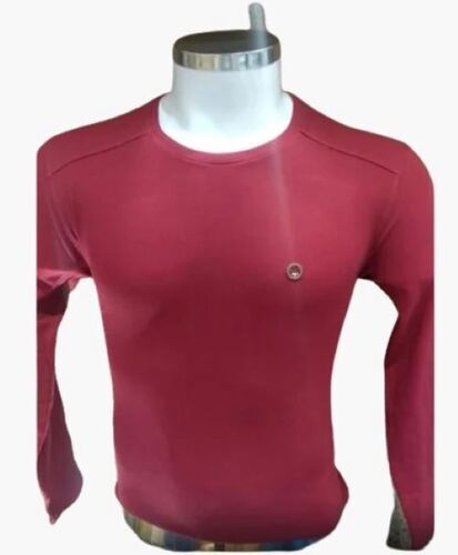 Casual Wear Long Sleeve Round Neck Plain Silk T-Shirt For Mens